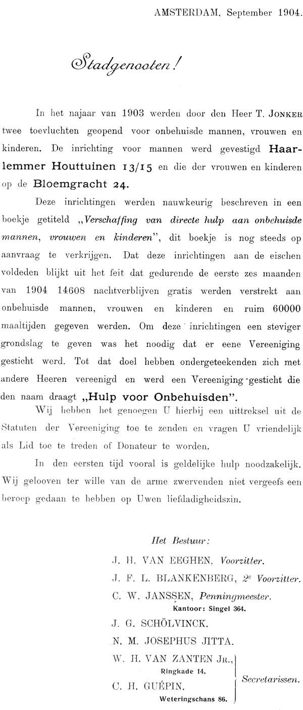 Uit een brochure van Hulp voor Onbehuisden, 1904