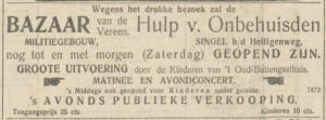 Advertentie voor de bazaar van HvO, De Tijd, 25 oktober 1912