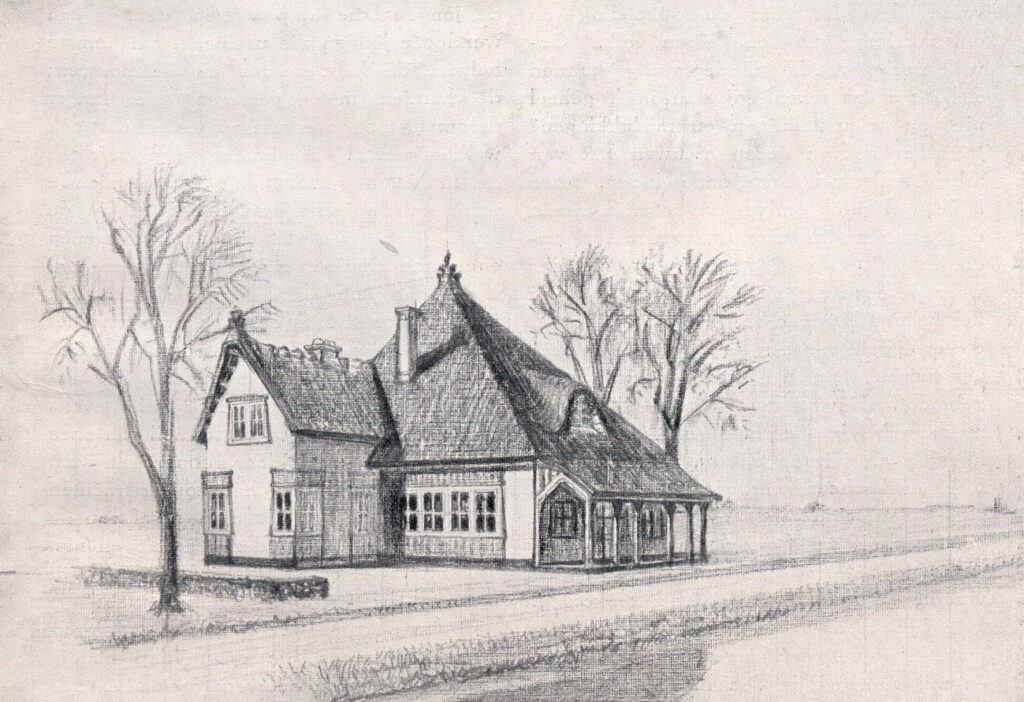 Tekening uit 1916 van het beoogde ontspanningslokaal van HvO in Hoogersmilde