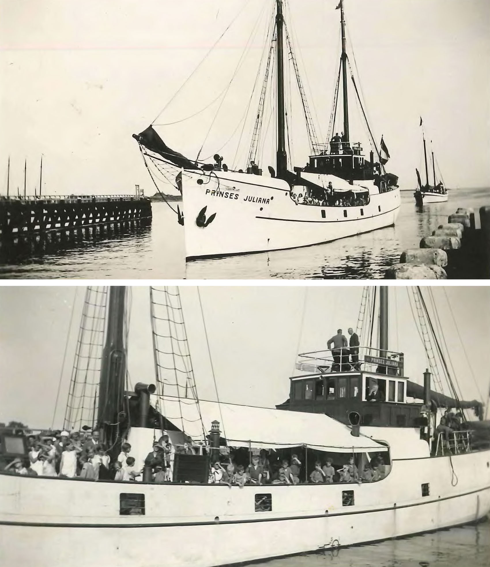Kinderen van Hulp voor Onbehuisden gaan in de jaren '30 per schip op vakantie