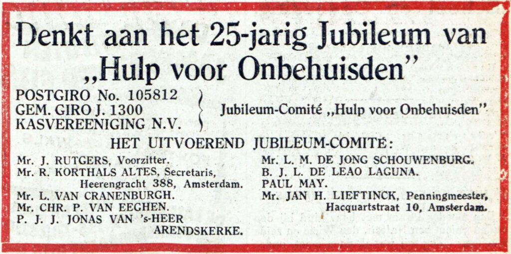 Advertentie voor Hulp voor Onbehuisden in het Algemeen Handelsblad, 30 maart 1930