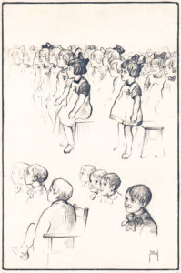 Kinderen tijdens het jubileum, tekening Joop van den Berg, 1930