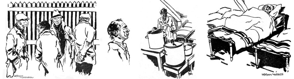 Illustraties van Herman Moerkerk bij een tweetal artikelen over HvO in De Tijd, 1931