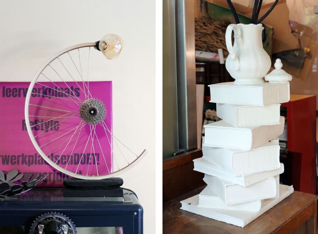 Werk van ReStyle: lamp en vaas